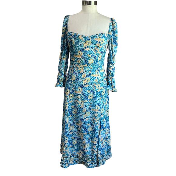 Paloma Blue Romantic Long Blue Floral Sleeve Isla Midi Dress Size Small - Picture 1 of 11